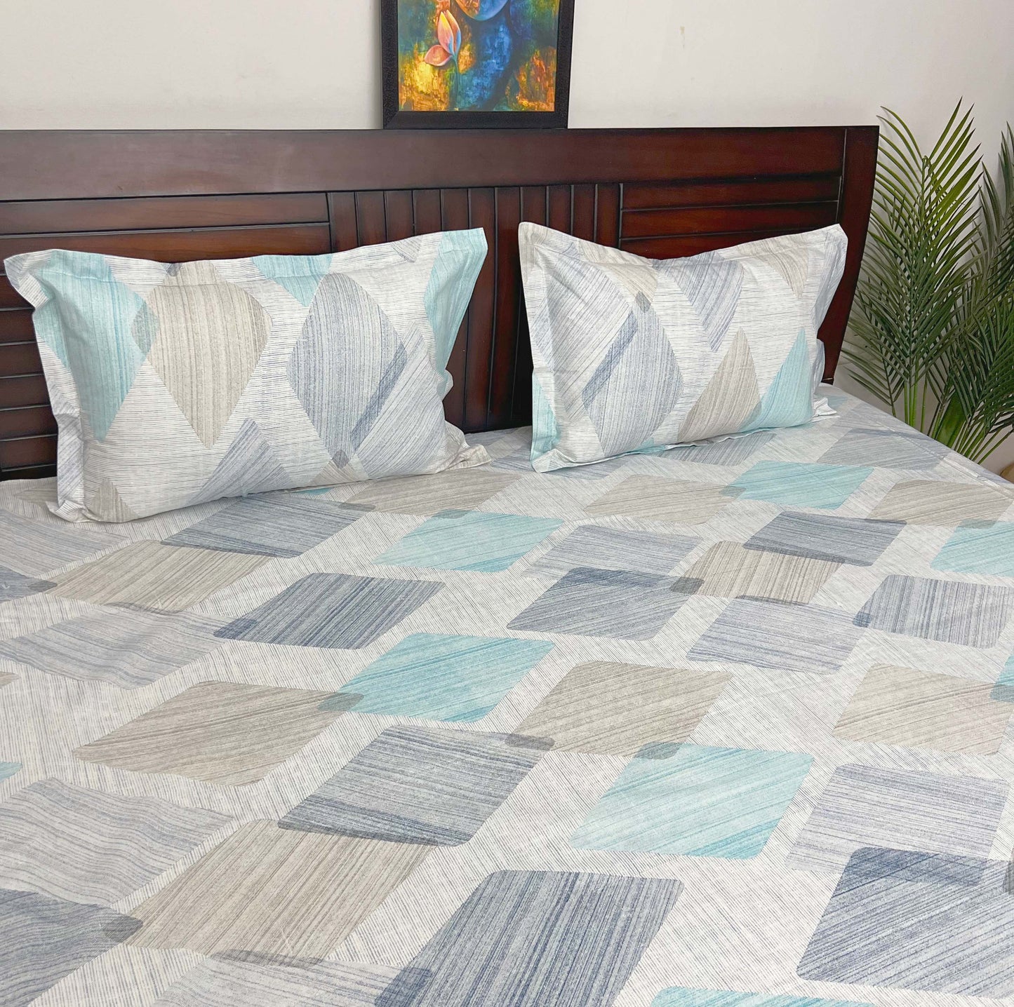 Hello Summer (Blue Color) - 144TC Superior Cotton , Queen Size Bedsheet Set