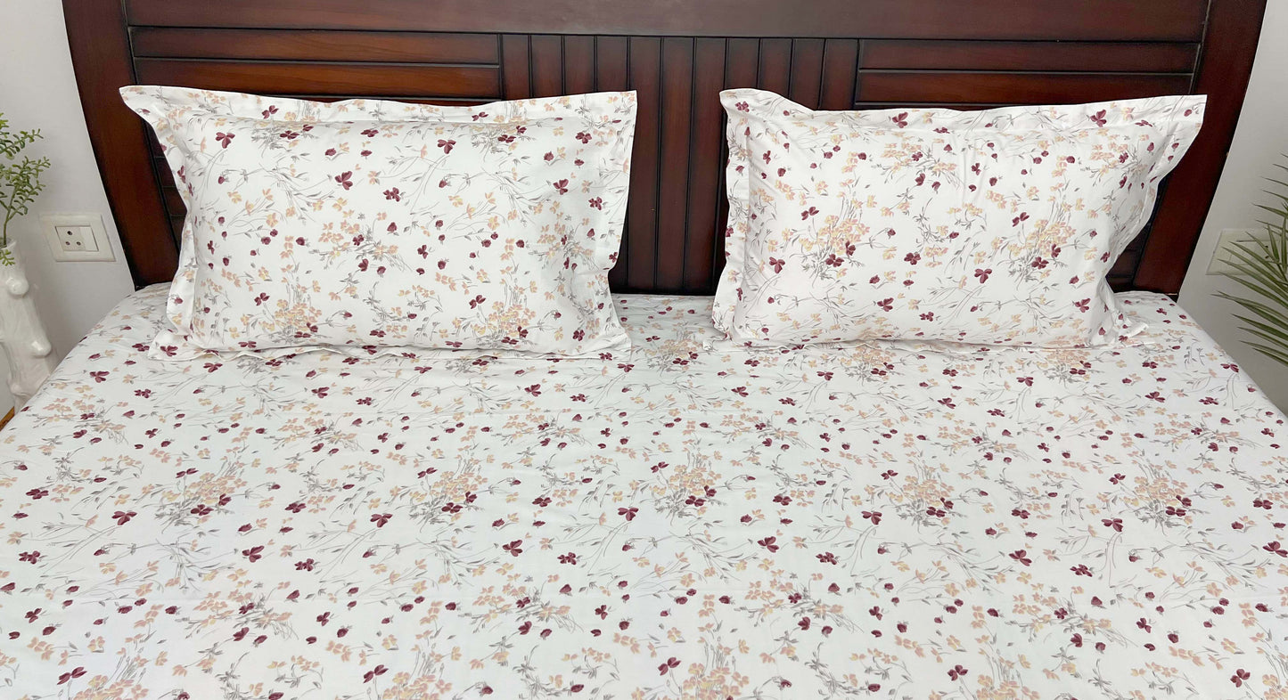 Pink Flora - 210 TC Super Soft , King Size Bedsheet Set